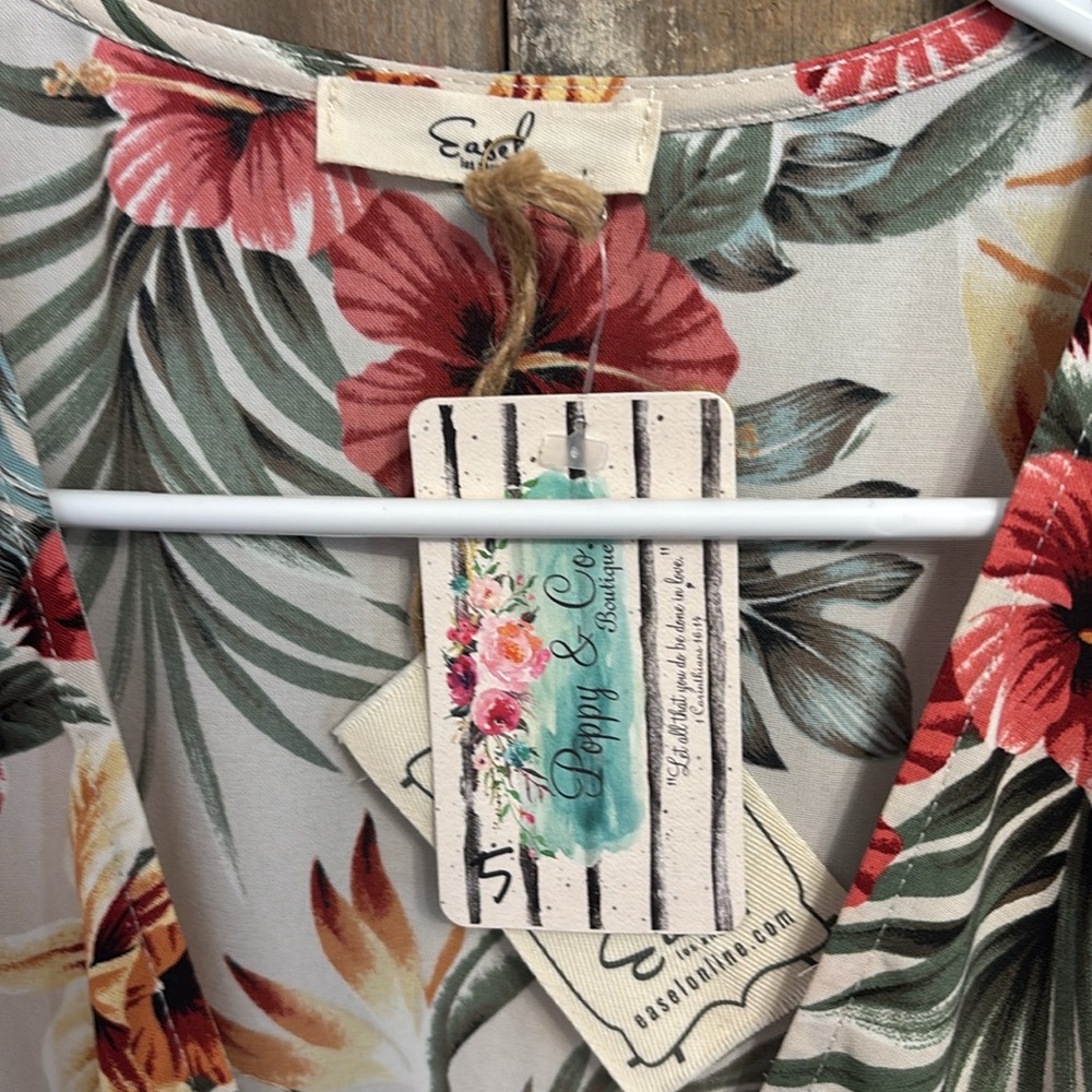Floral Hawaiian Wrap cropped elastic waist band summer top women v-neck - Picture 3 of 3